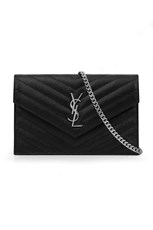 Saint Laurent SMALL MONOGRAMME QUILTED CHAIN WALLET | BLACK/SILVER